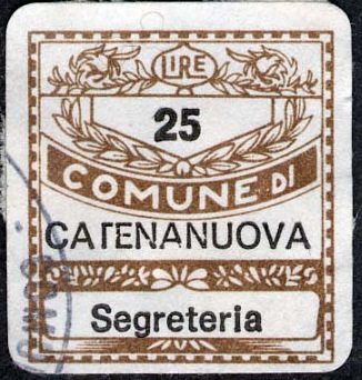 Marca da Bollo del Comune di CATENANUOVA su Carta Bianca di dimensioni 19 x 21 mm
