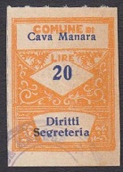 Marca da Bollo del Comune di CAVA MANARA su Carta Bianca Sottile di dimensioni 22 x 28 mm