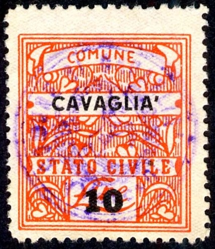 Marca da Bollo del Comune di CAVAGLIA´ su Carta Bianca di dimensioni 23 x 27 mm