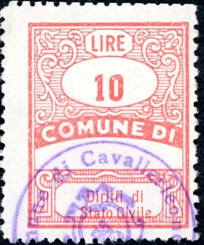 Marca da Bollo del Comune di CAVALLERLEONE su Carta Bianca Sottile di dimensioni 22 x 28 mm