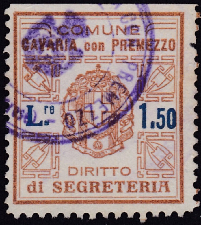 Marca da Bollo del Comune di CAVARIA CON PREMEZZO su Carta Bianca di dimensioni 24 x 29 mm