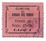 Marca da Bollo del Comune di CAVASO DEL TOMBA su Carta Rosa di dimensioni 26,5 x 22 mm