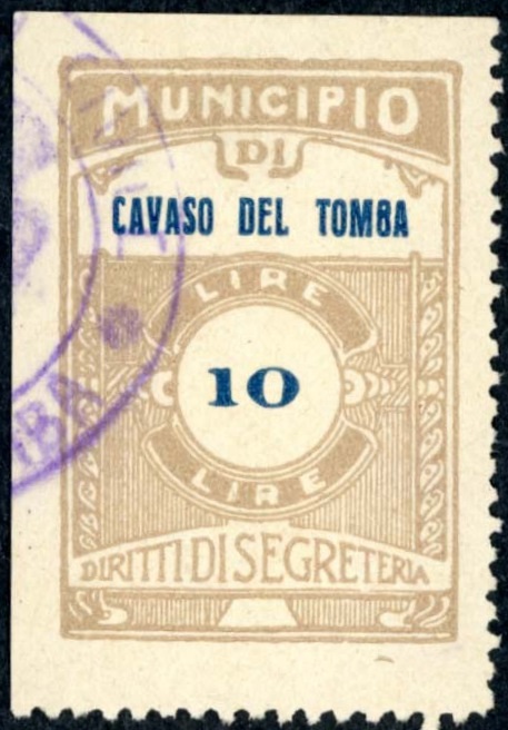 Marca da Bollo del Comune di CAVASO DEL TOMBA su Carta Bianca di dimensioni mm