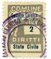 Marca da Bollo del Comune di CAVAZZO CARNICO su Carta Bianca Sottile di dimensioni 18 x 24,5 mm