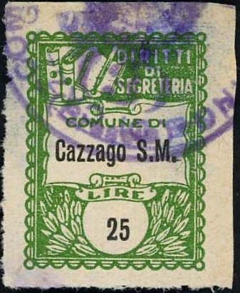 Marca da Bollo del Comune di CAZZAGO SAN MARTINO su Carta Bianca Sottile di dimensioni 22 x 29 mm