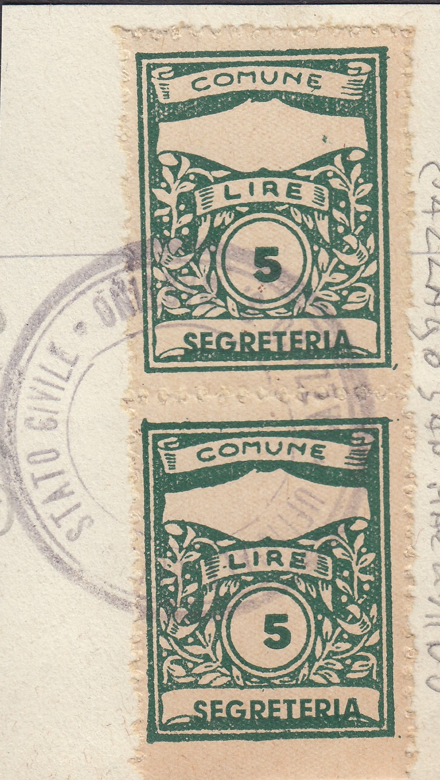Marca da Bollo del Comune di CAZZAGO SAN MARTINO su Carta Bianca di dimensioni 22,5 x 29 mm