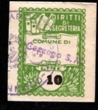 Marca da Bollo del Comune di CAZZAGO SAN MARTINO su Carta Bianca di dimensioni 22,5 x 28 mm