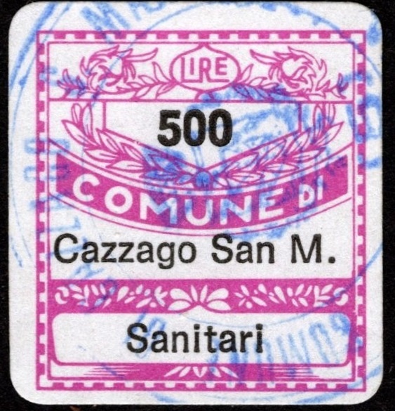 Marca da Bollo del Comune di CAZZAGO SAN MARTINO su Carta Bianca di dimensioni 20 x 20 mm
