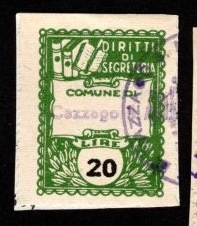 Marca da Bollo del Comune di CAZZAGO BRABBIA su Carta Bianca di dimensioni 21 X 27 mm