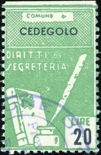 Marca da Bollo del Comune di CEDEGOLO su Carta Bianca di dimensioni 22,5 x 31 mm
