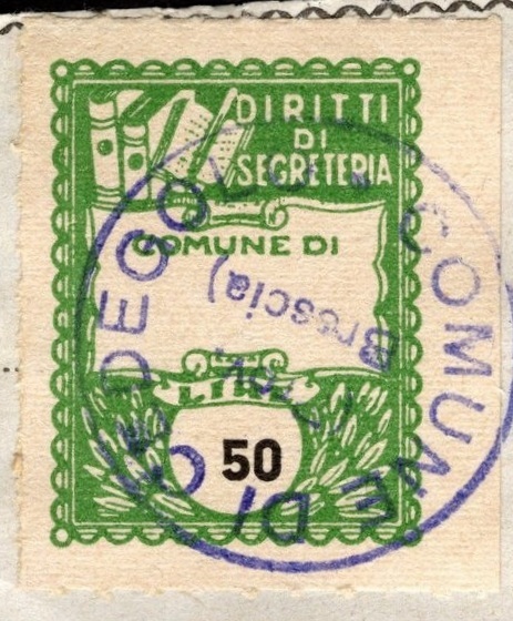 Marca da Bollo del Comune di CEDEGOLO su Carta Bianca di dimensioni 22 x 29 mm