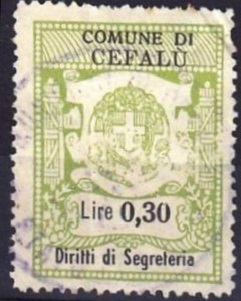 Marca da Bollo del Comune di CEFALU´ su Carta Bianca di dimensioni 26 x 35 mm