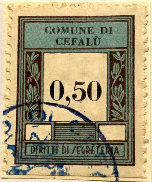 Marca da Bollo del Comune di CEFALU´ su Carta Bianca di dimensioni 23 x 29 mm