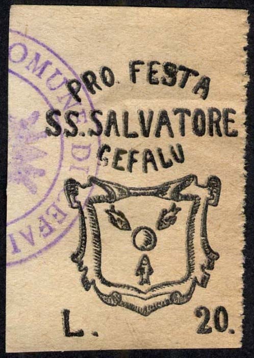 Marca da Bollo del Comune di CEFALU´ su Carta Bianca Sottile di dimensioni 20 x 26 mm