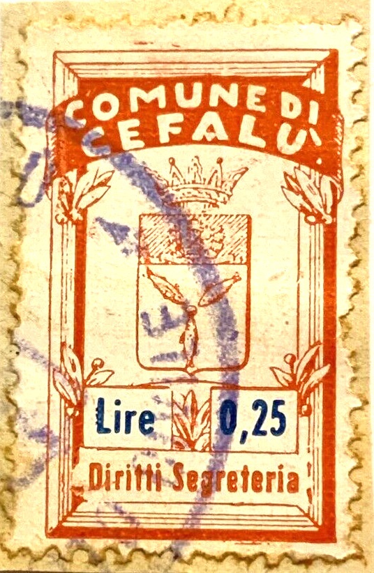 Marca da Bollo del Comune di CEFALU´ su Carta Bianca Sottile di dimensioni 20 x 34 mm