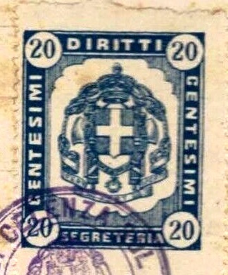 Marca da Bollo del Comune di CELENZA SUL TRIGNO su Carta Bianca Sottile di dimensioni 25 x 30 mm