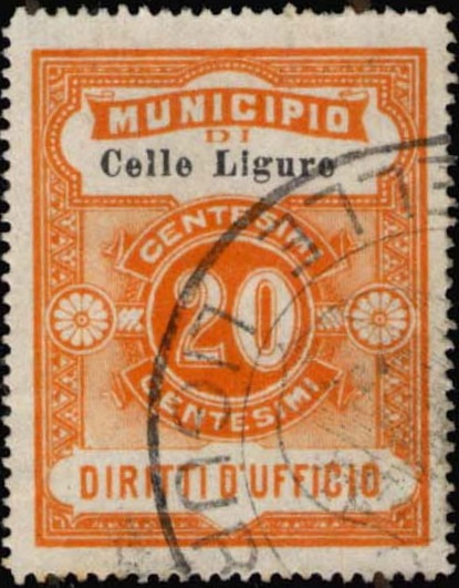 Marca da Bollo del Comune di CELLE LIGURE su Carta Bianca di dimensioni 22,5 x 29 mm