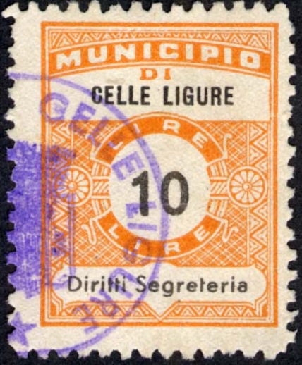 Marca da Bollo del Comune di CELLE LIGURE su Carta Bianca di dimensioni 22,5 x 29 mm