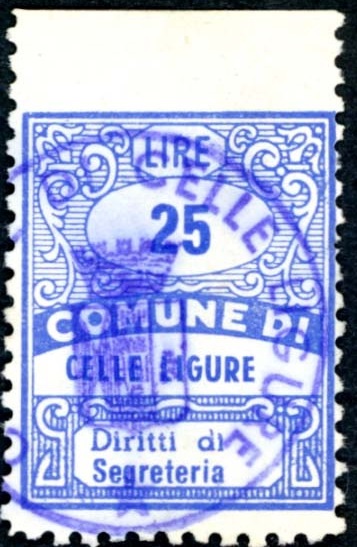 Marca da Bollo del Comune di CELLE LIGURE su Carta Bianca di dimensioni 22 x 28 mm