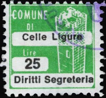 Marca da Bollo del Comune di CELLE LIGURE su Carta Bianca Sottile di dimensioni 20 x 20 mm