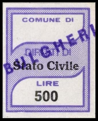 Marca da Bollo del Comune di CELLE DI BULGHERIA su Carta Bianca di dimensioni 19,5 x 24 mm