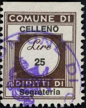 Marca da Bollo del Comune di CELLENO su Carta Bianca di dimensioni 20 x 25 mm