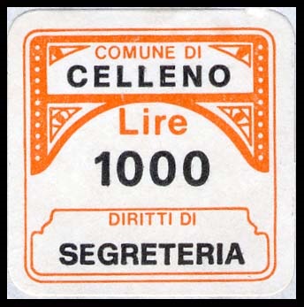 Marca da Bollo del Comune di CELLENO su Carta Bianca di dimensioni 20 x 20 mm