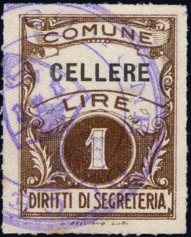 Marca da Bollo del Comune di CELLERE su Carta Bianca Sottile di dimensioni 22 x 30 mm