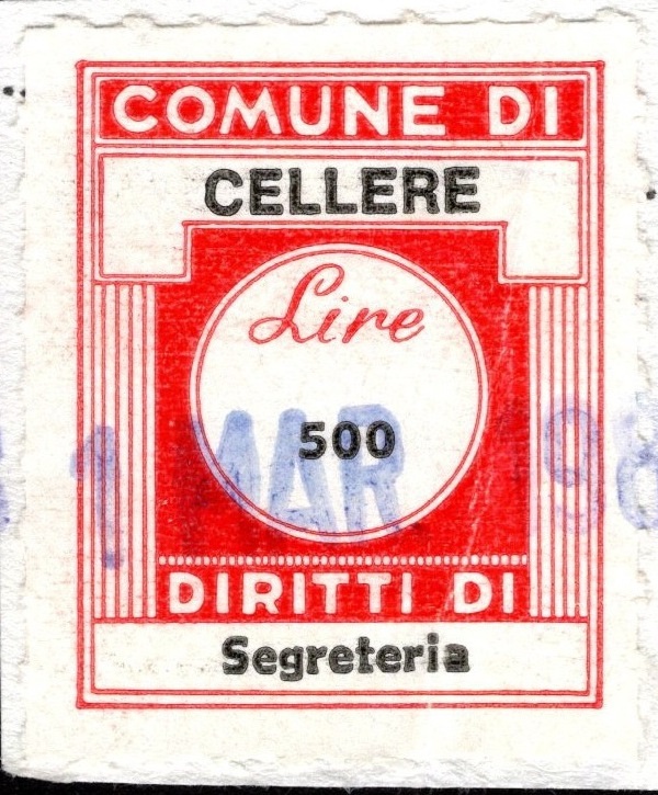 Marca da Bollo del Comune di CELLERE su Carta Bianca di dimensioni 23 c 26 mm