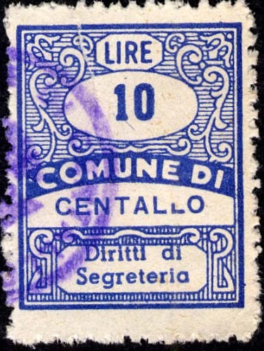 Marca da Bollo del Comune di CENTALLO su Carta Bianca di dimensioni 22 x 28 mm