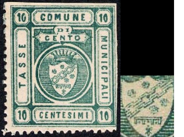Marca da Bollo del Comune di CENTO su Carta Bianca di dimensioni 24 x 28 mm