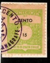 Marca da Bollo del Comune di CENTO su Carta Bianca di dimensioni 22,5 x 29 mm