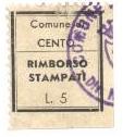 Marca da Bollo del Comune di CENTO su Carta Bianca di dimensioni 20 x 22 mm