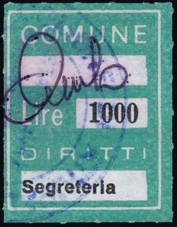 Marca da Bollo del Comune di CENTO su Carta Bianca di dimensioni 21 x 26 mm