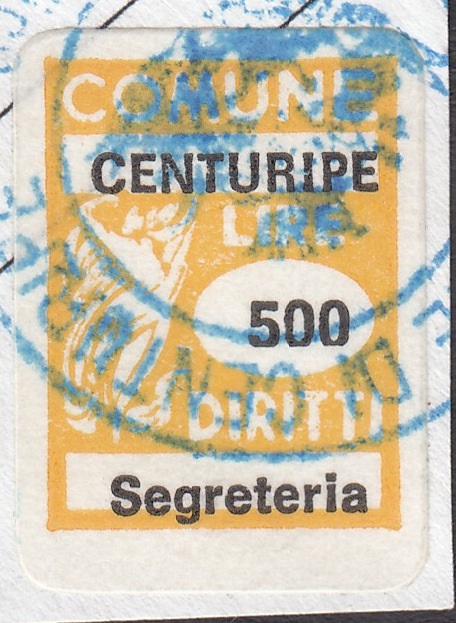 Marca da Bollo del Comune di CENTURIPE su Carta Bianca di dimensioni 15 x 20 mm