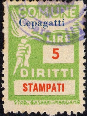 Marca da Bollo del Comune di CEPAGATTI su Carta Bianca di dimensioni 19 x 22 mm