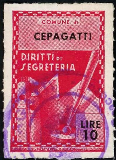 Marca da Bollo del Comune di CEPAGATTI su Carta Bianca Sottile di dimensioni 22,5 x 32 mm