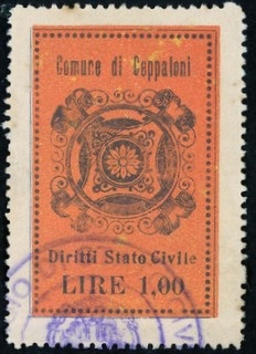 Marca da Bollo del Comune di CEPPALONI su Carta Bianca di dimensioni 29 x 44 mm