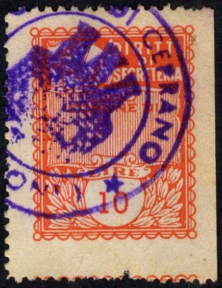 Marca da Bollo del Comune di CEPRANO su Carta Bianca di dimensioni 23 x 31 mm