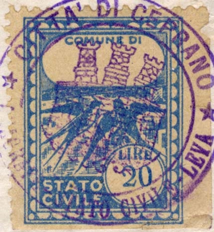 Marca da Bollo del Comune di CEPRANO su Carta Bianca Sottile di dimensioni 22 x 29 mm