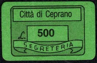 Marca da Bollo del Comune di CEPRANO su Carta Colorata di dimensioni 19 x 13,5 mm