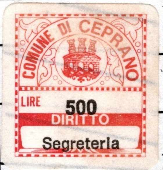Marca da Bollo del Comune di CEPRANO su Carta Bianca di dimensioni 20 x 20 mm