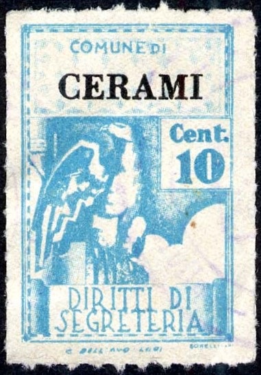 Marca da Bollo del Comune di CERAMI su Carta Bianca Sottile di dimensioni 21 X 32 mm
