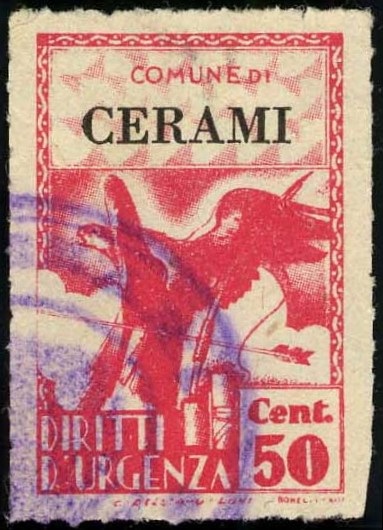 Marca da Bollo del Comune di CERAMI su Carta Bianca Sottile di dimensioni 21 x 32,5 mm