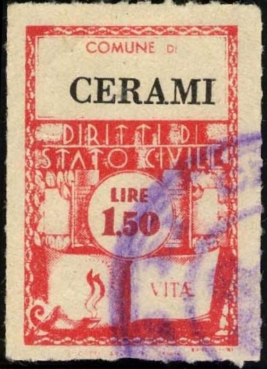 Marca da Bollo del Comune di CERAMI su Carta Bianca Sottile di dimensioni 21 x 33 mm