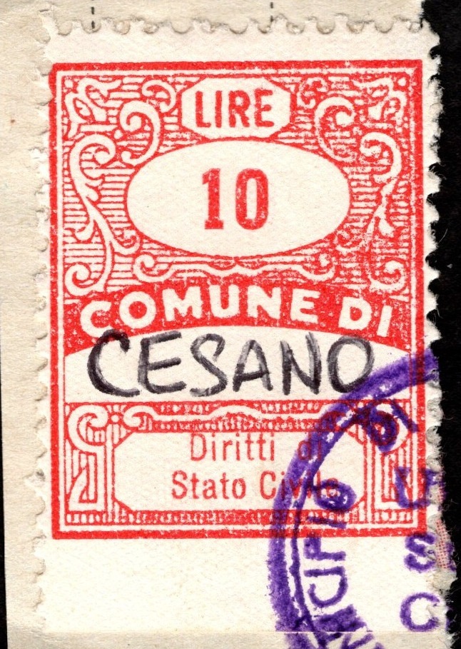 Marca da Bollo del Comune di CERDA su Carta Bianca di dimensioni 22,5 X 33 mm
