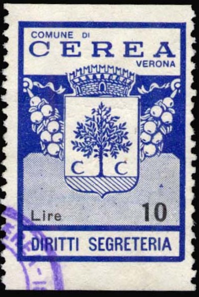 Marca da Bollo del Comune di CEREA su Carta Bianca di dimensioni 23 X 33 mm