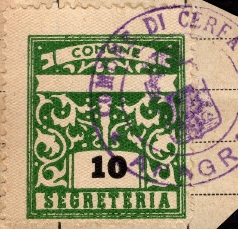 Marca da Bollo del Comune di CEREA su Carta Bianca di dimensioni 23 x 29 mm