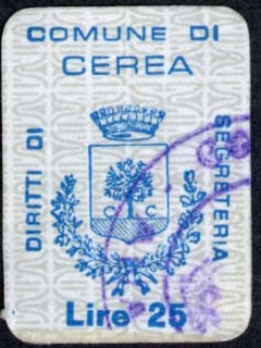 Marca da Bollo del Comune di CEREA su Carta Bianca di dimensioni 13 x 19 mm