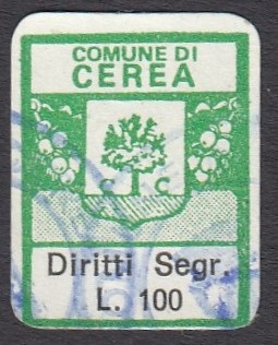 Marca da Bollo del Comune di CEREA su Carta Bianca di dimensioni 16,5 x 21 mm